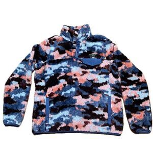L.L. Bean Camouflage Fleece Pullover Pink Blue Maroon Size Small